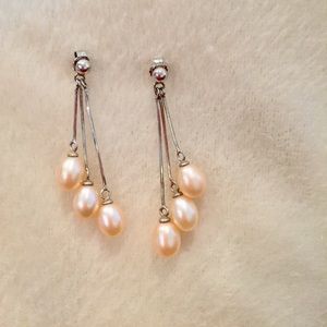 Freshwater pink pearl earrings.